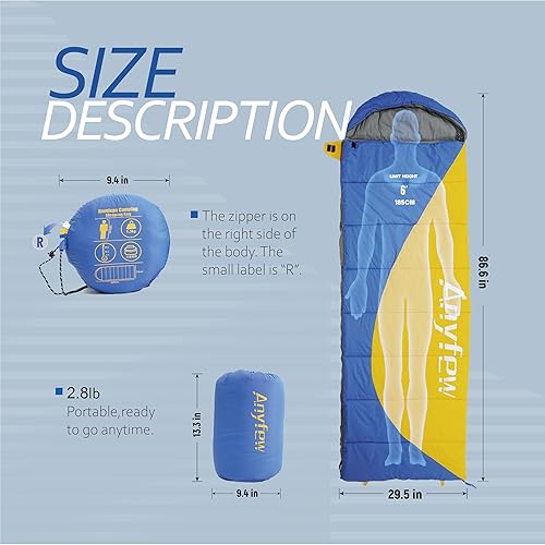 Miniatura 5 de Envelope Style,Three Seasons Adult Sleeping Bag,Wear-Resisting Water Resistant, Washable, Indoor & Outdoor Wearable Right Zipper