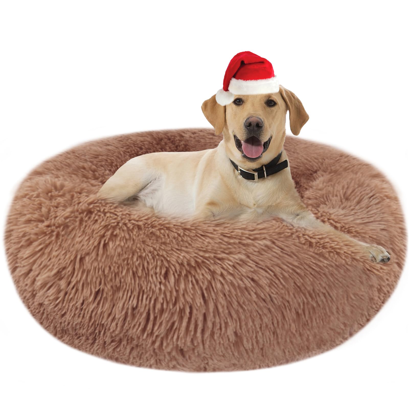 Cuccia Gatto Cane Antistress Morbida - Cuscino Pelosa per Cani Gatti Interno Nuvola Soffice Peluche Rotondo da Ciambella, Letto Pelosa per Animale Domestico Piccola Media (XXL-80cm/31.5in, Caffè)
