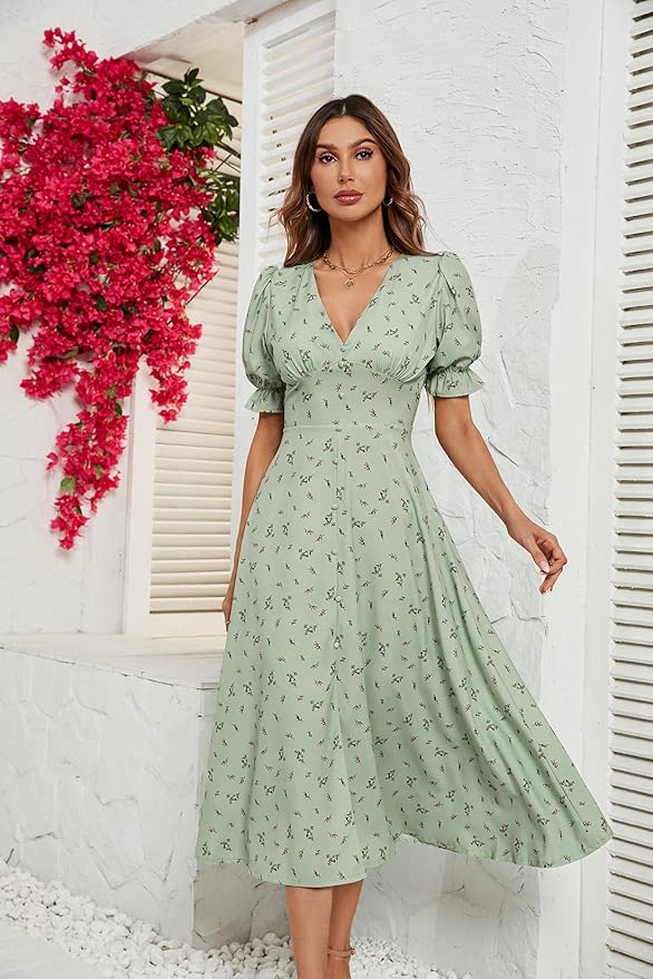 Summer Dress With V Neck Floral Wrap Dress Summer Dresses For