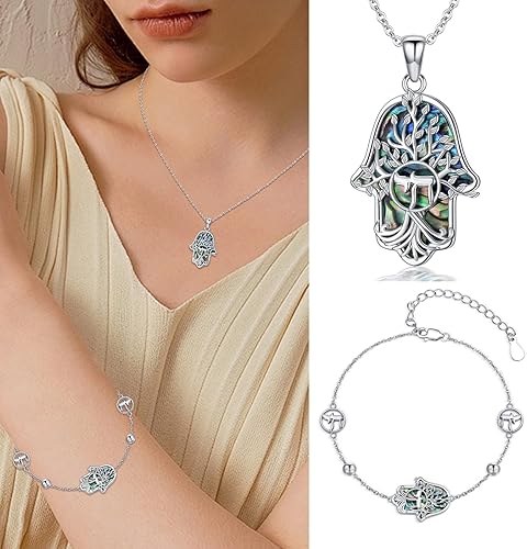 Miniatura 6 de Collar Hamsa de plata de ley 925 con dije de mano de malvado de ojo, flor de loto, estrella de DavidChaiYin Yang Hamsa, joyería de mano de Fátima