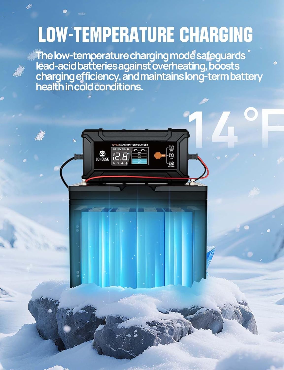 DC HOUSE 12V 5A Battery Charger, Smart LiFePO4 & Lead Acid Charger, Trickle Charger Maintainer & Desulfator for Car, Motorcycle, Automotive Batteries