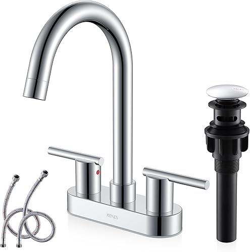 KENES KE-9019-5 - Grifo central de baño de 4 pulgadas y 2 asas, grifo de lavabo comercial moderno cromado de 3 agujeros, grifo de tocador con