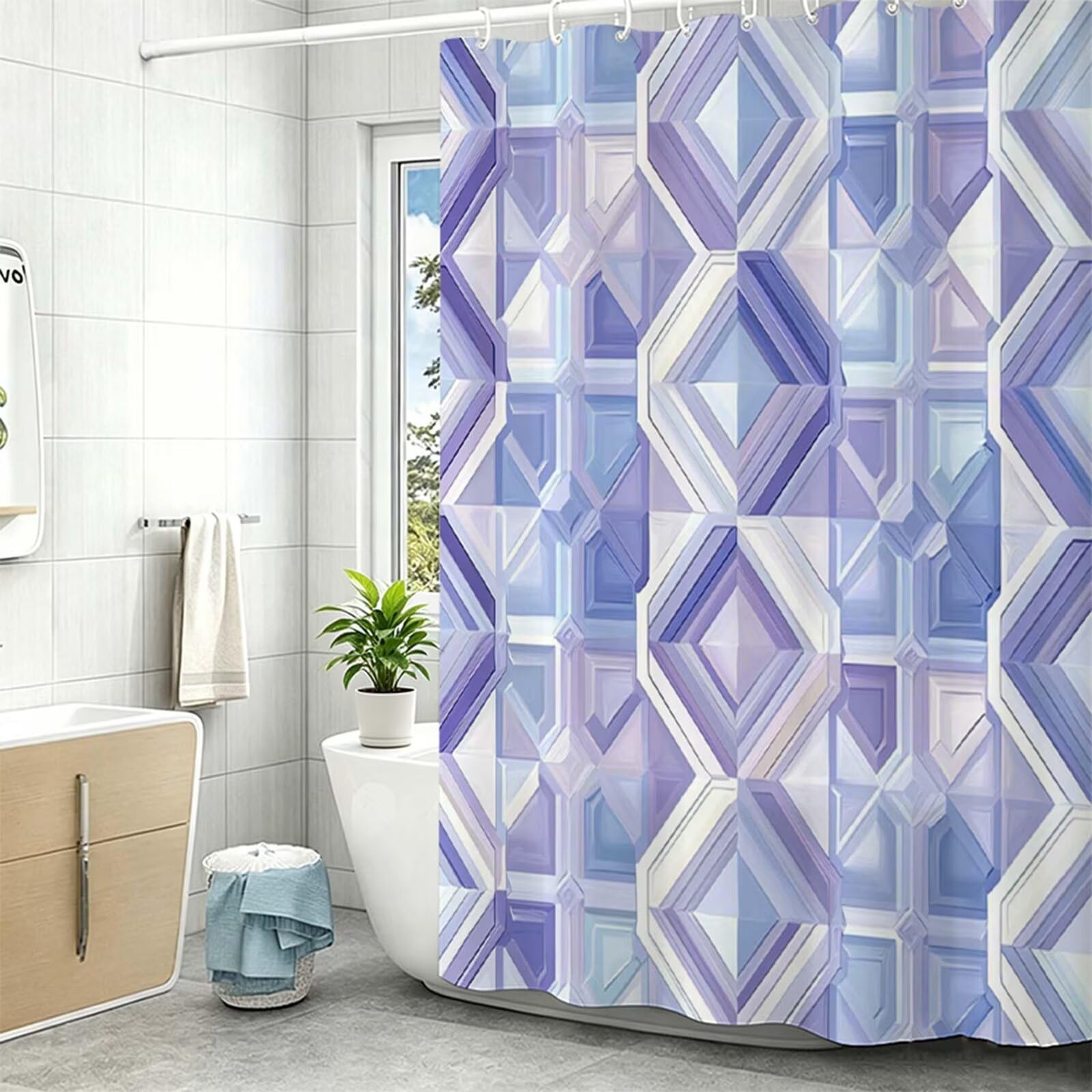 Tenda Doccia in Poliestere Viola,Tende per Doccia Extra Lunga 240x200cm,alla moda Tenda Vasca da Bagno Tessuto Lavabile,Impermeabile e Facile da Pulire,con 12 Ganci,Decorazione per Bagno,Hotel Z-386