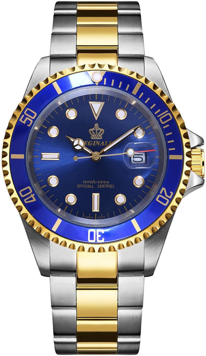 Reginald Men Watch Rotatable Bezel Waterproof Sapphire Stainless Steel Date Quartz Black Watches
