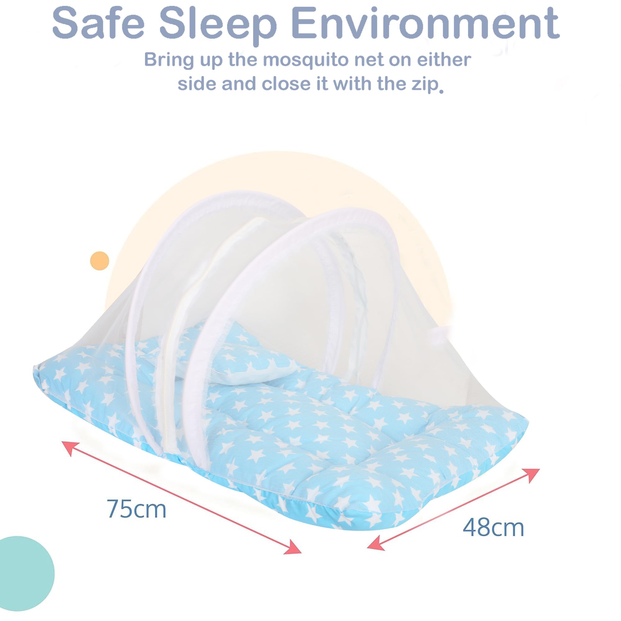 Nonibud Toddler Mosquito and Insect Protection Net/Mattress # Large Size 75 Cms X 48 Cms # 0-9 Months (SkyBlue Star) - Image 3 thumbnail
