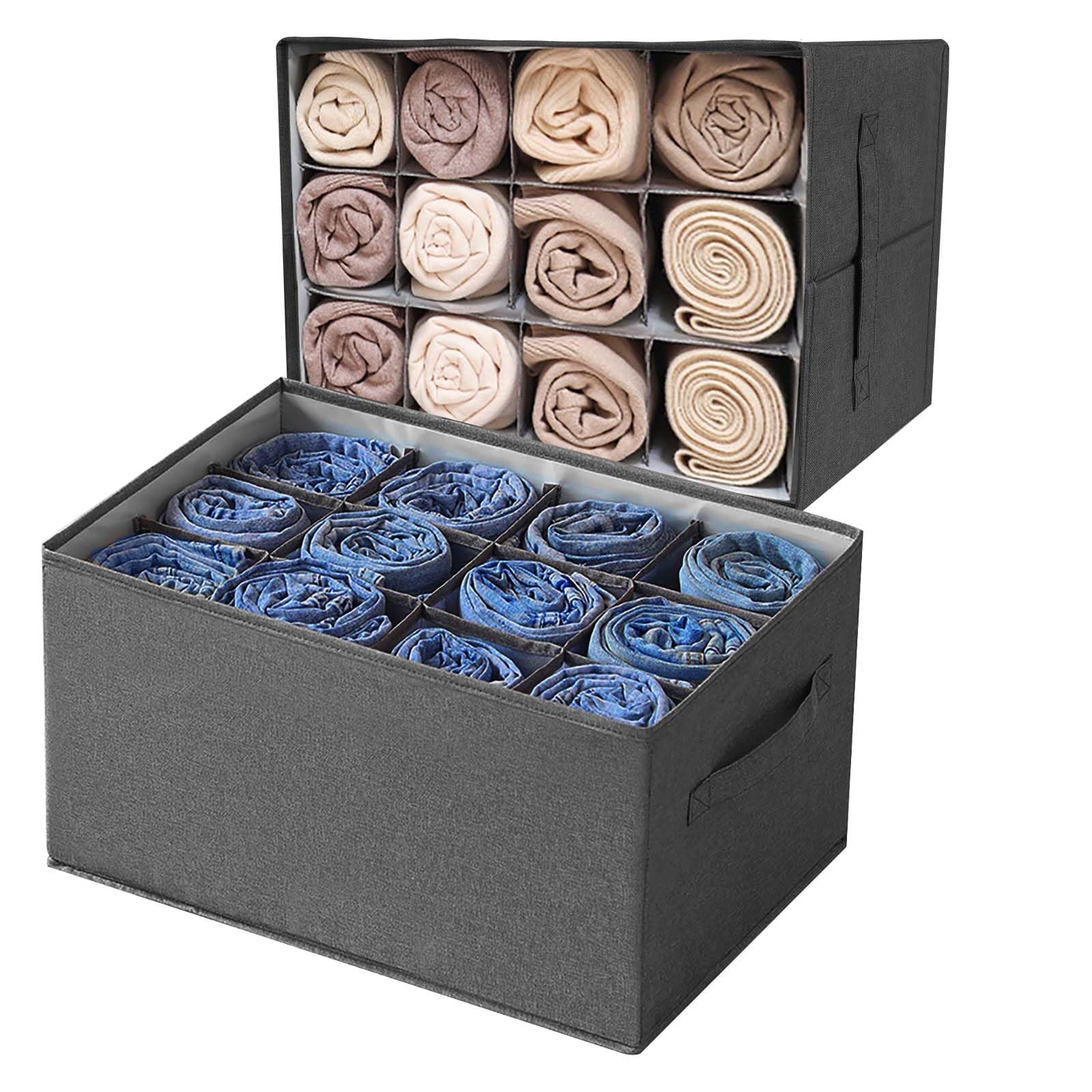 flintronic 2PC Boîte Rangement Vetement, 12 Cellules Tiroir Organisateur, Lavable Rangement Vetement Dressing, Boîtes Pliables pour Chaussettes Leggings T-shirts Gilet
