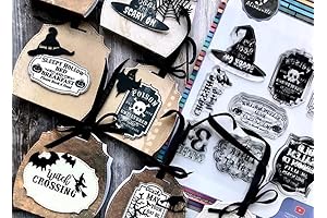Alinacutle Halloween Tags Stamp Words Clear Stamps Silicone Stamp