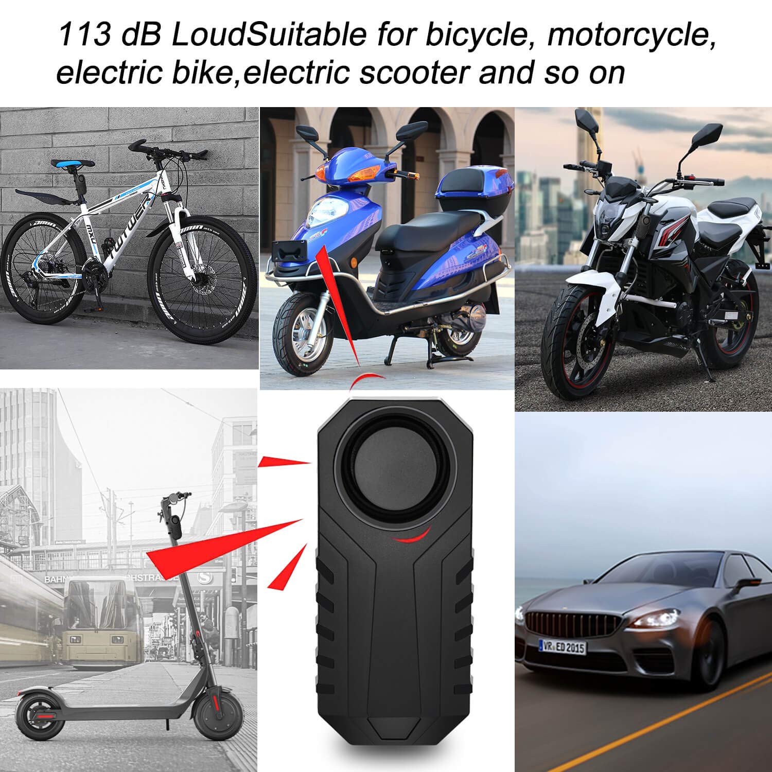 NineLeaf 3Stück Fahrradalarm, Anti-Diebstahl-Gerät für Motorradfahrzeuge mit Fernbedienung, 113 db Super laut, Empfindlichkeit mit 7 Stufen