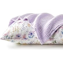 TILLYOU Muslin Toddler Pillowcase 2 Pack, 13x18 Soft Travel Cotton Pillow Case Kids for Boys and Girls, Lilac Bloom