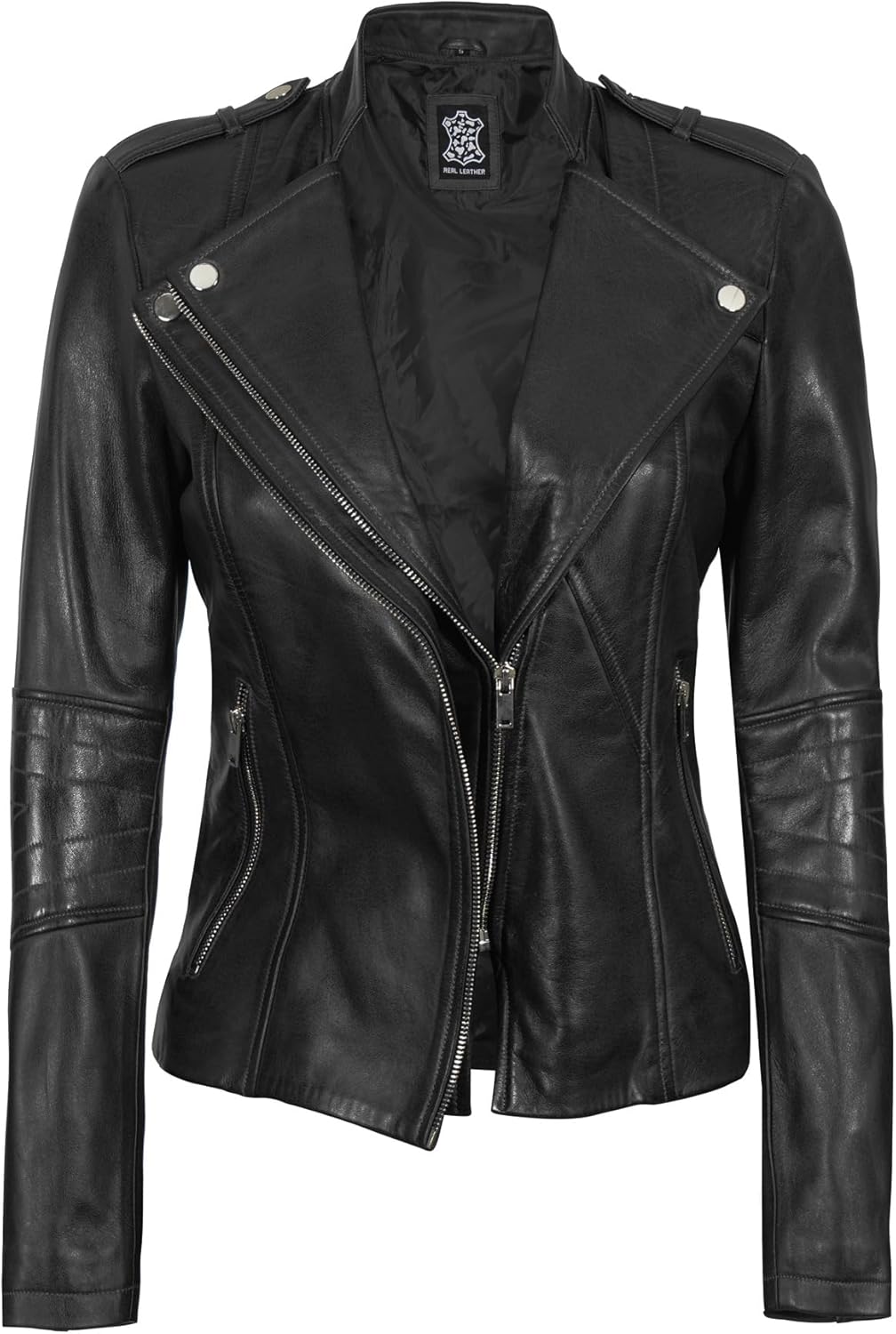 Decrum Womens Leather Jacket - Asymmetrical Style Casual Leather Jackets For Women - Image 2