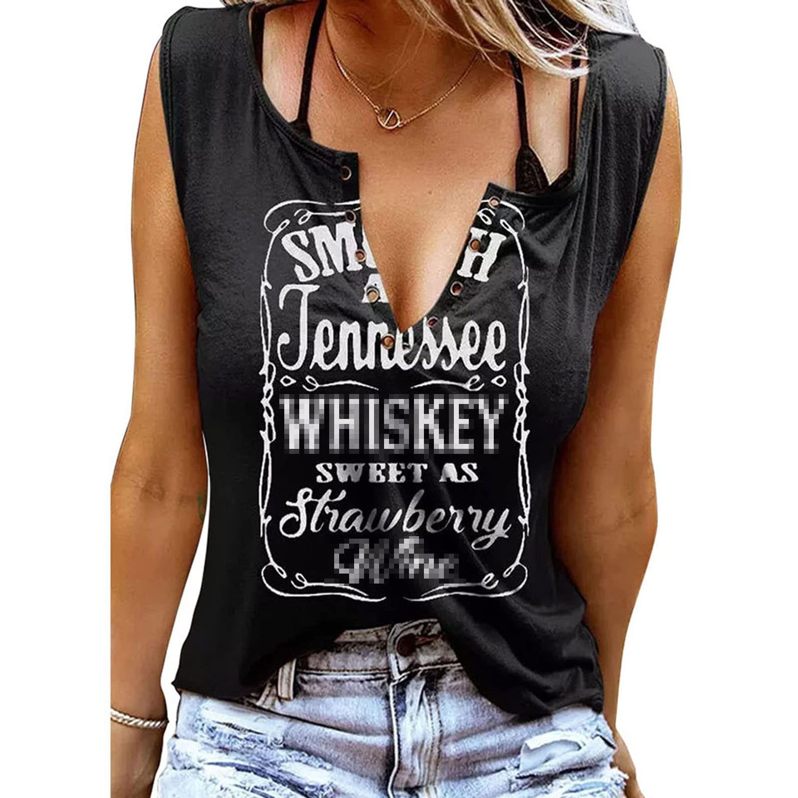Smooth As Tennessee Tank Top Sweet As Strawberry Shirt Ring Hole Sleeveless Sexy V Neck Womens Retro Country