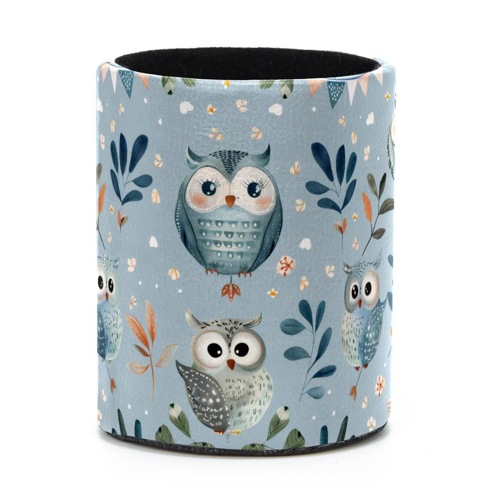 VAPOKF Round Pencil Holders for Desk, Cute Owl Pen Holders Pen Pot Makeup Brushes Storage Desktop Stationery Supplies Organiser for Home Office
