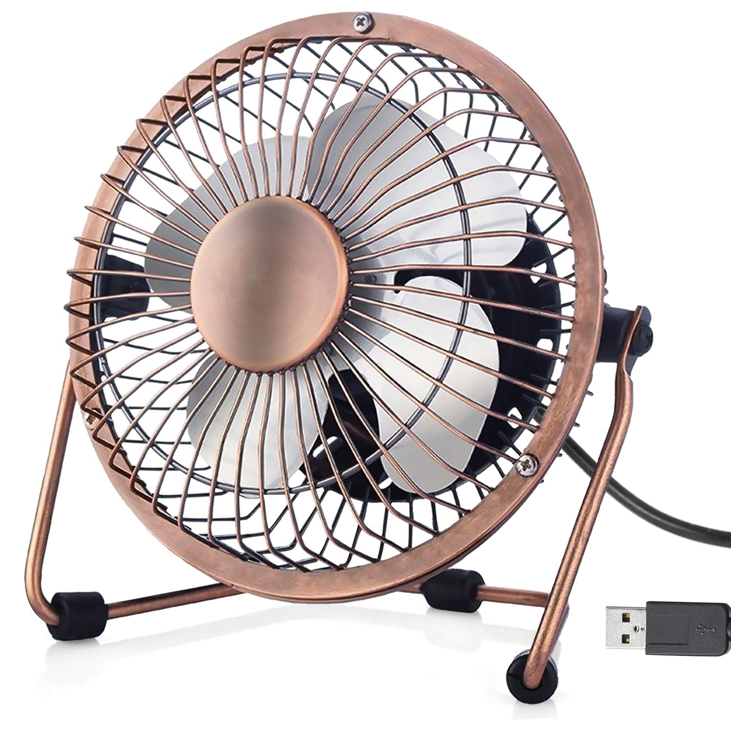 WoneNice Mini USB Fan, Portable Metal Desk Fan, Quiet and Cooling for Office Home School and Camping, 360 Rotation (Bronze)