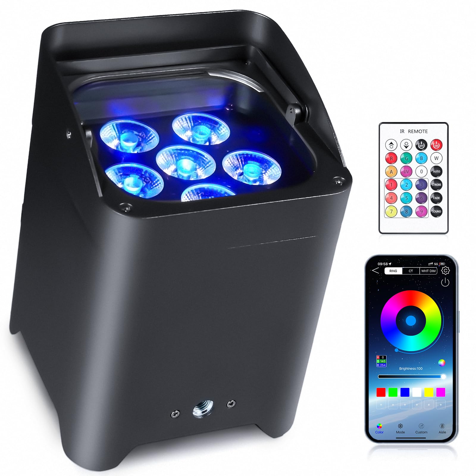 Photo 1 of Battery Powered Uplights Rechargeable Stage Lights 9600mAh Par Can Light 6x18W RGBWA+UV Wireless with APP Remote Control DMX 512 Sound Activated, Uplighting for Events DJ Party Wedding (Black)