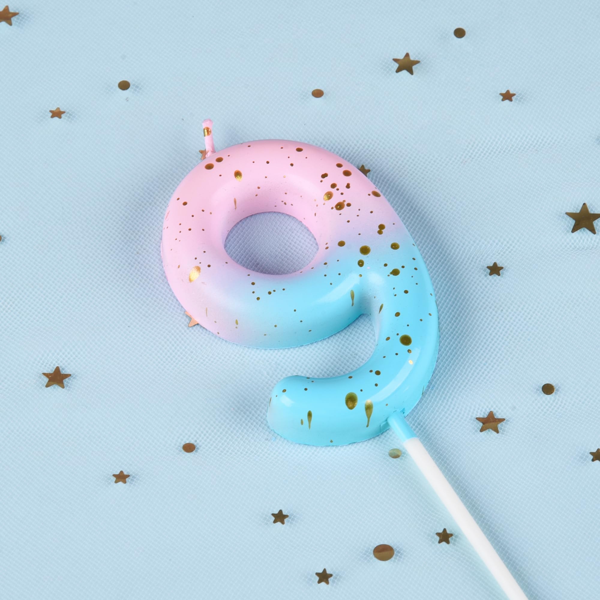 PHD CAKE 2.76 Inch Classical Pink Blue Gold 9 Number Birthday Candles, Gold & Blue Cake Candles for Party Celebration