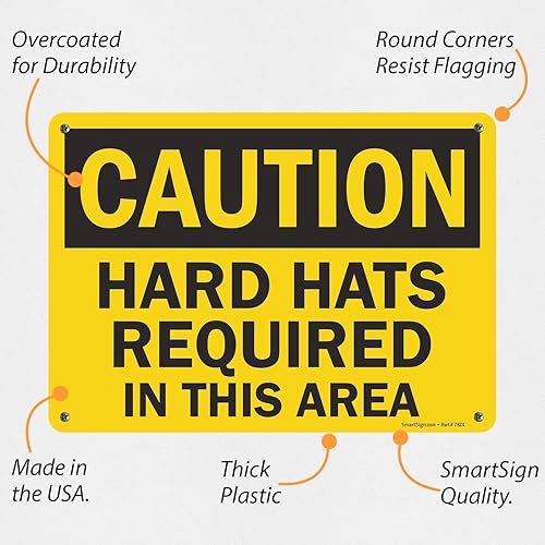 Miniatura 8 de SmartSign -S-2152-AL Letrero "Precaución - Se requieren cascos en esta área"  Aluminio de 10" x 14" - Negro sobre Amarillo