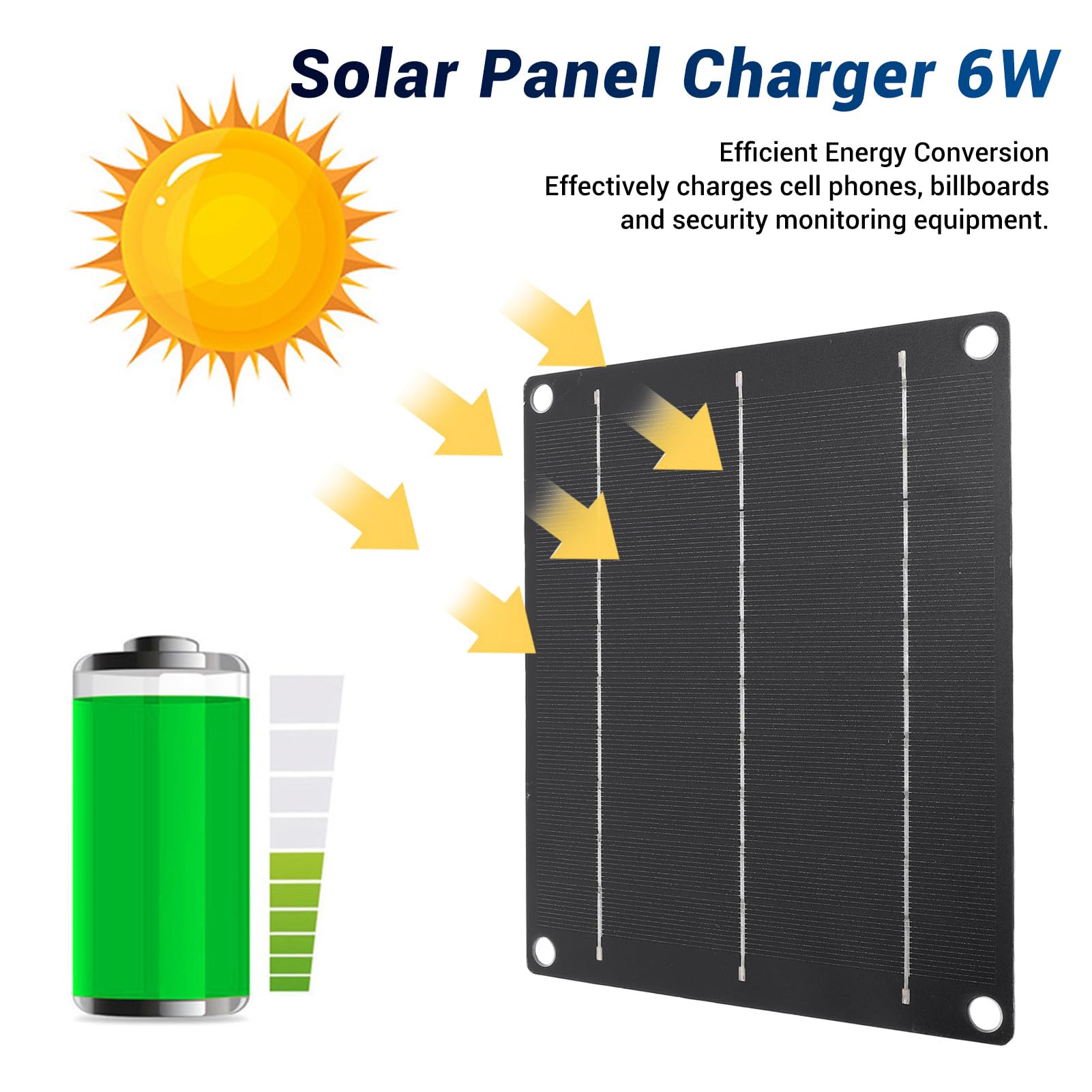 6W Portable Solar Panel Charger with Monocrystalline Silicon, Water Resistant, Suction Cups for Security Camera