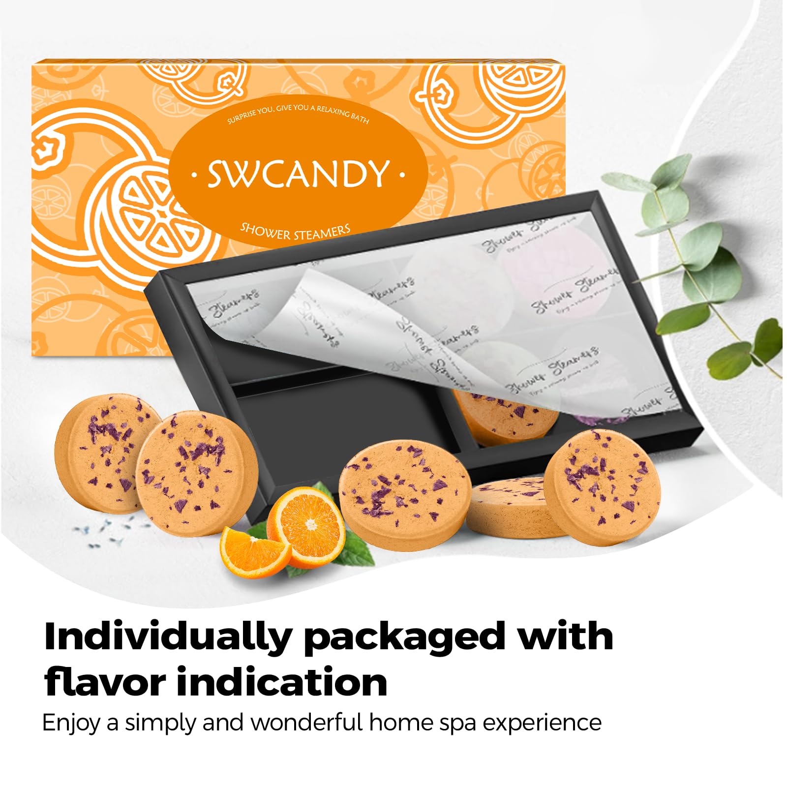 SWCANDY Shower Steamers Aromatherapy Birthday Gifts for Women Travel Essentials, 8 Pcs Orange, Bath Bombs Shower Bombs with Natural Essential Oils, Relaxation Home SPA