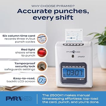 Pyramid Time Systems 2500 Auto-Aligning Time Clock Bundle [2500K1]