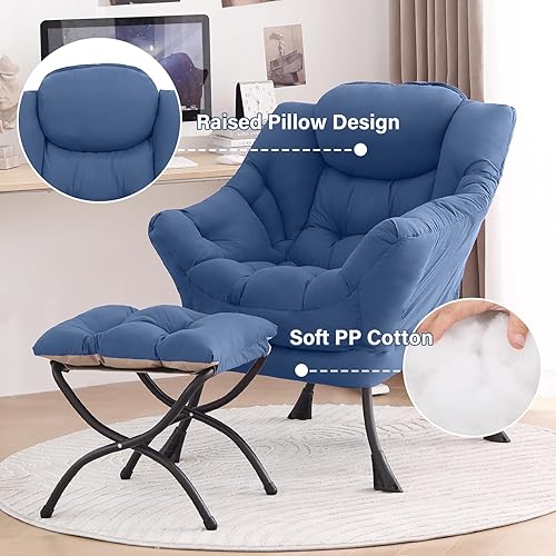 Miniatura 4 de Tiita Silla perezosa con otomana, moderna silla de salón grande de acento, sofá de ociosilla de lectura con reposapiés para dormitorio, sala de