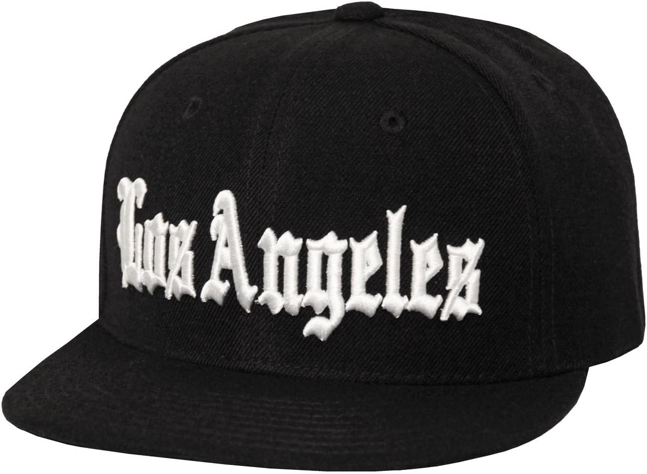 Nothing Nowhere Snapbacks Old English Font Los Angeles Embroidered Flat Bill Snapback (Black)