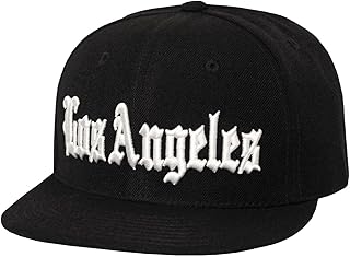 Nothing Nowhere Snapbacks Old English Font Los Angeles Embroidered Flat Bill Snapback (Black)