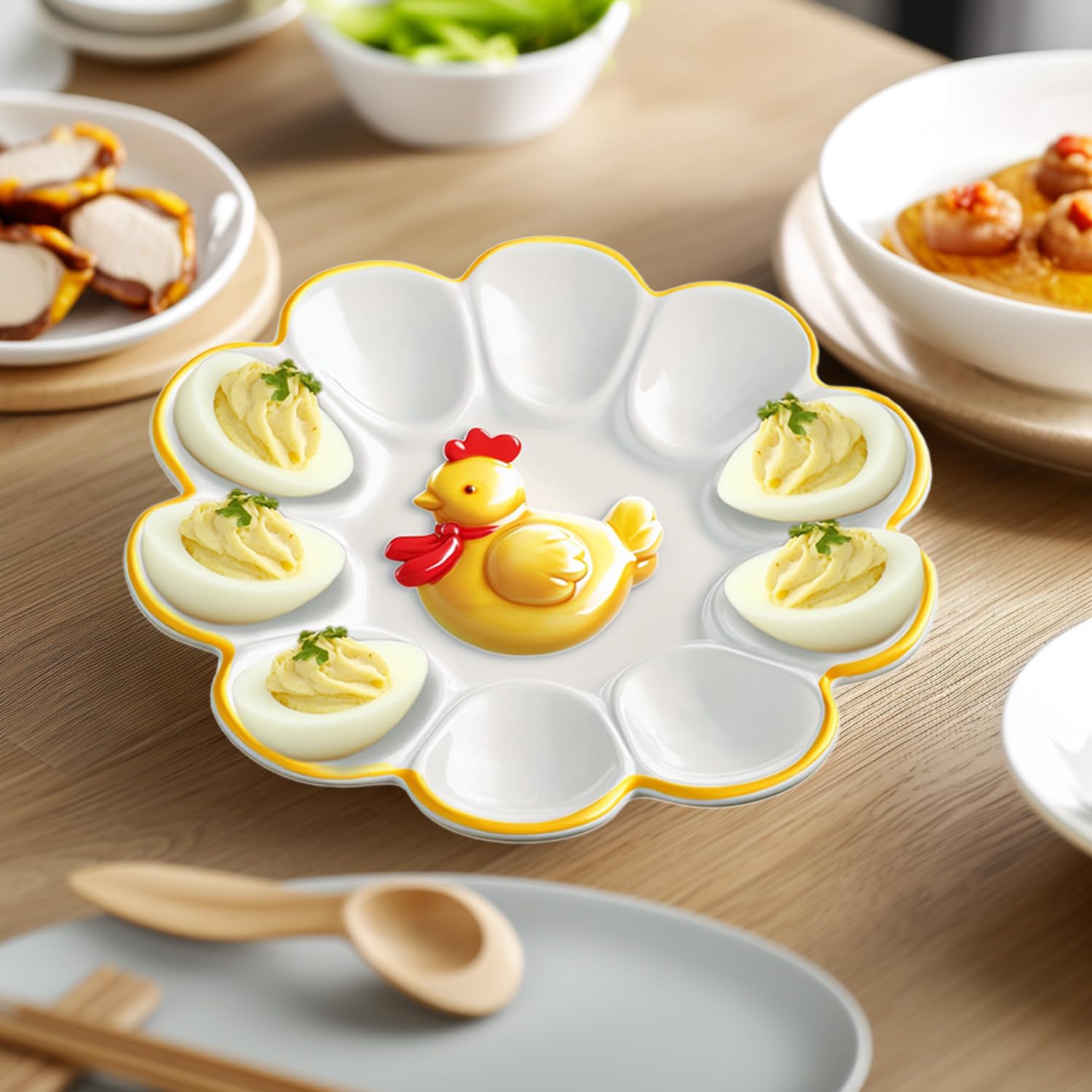 食器   Divelled egg tray Amazon.com | CHOOLD Ceramic Chicken Deviled Egg Platter, Chick