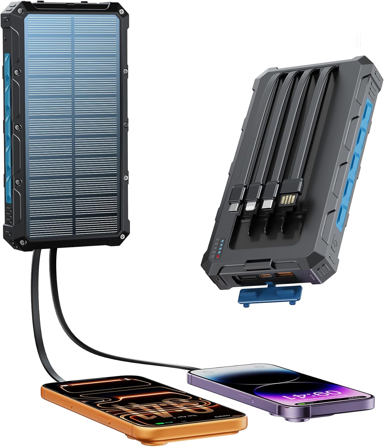 Photo voltaic-Charger-Energy-Financial institution – 20000mah Photo voltaic Powered Battery Charger Cell Telephone,20W Quick Charging In-built Cables,Tenting Necessities Transportable Exterior Battery Pack Appropriate with A number of Gadgets