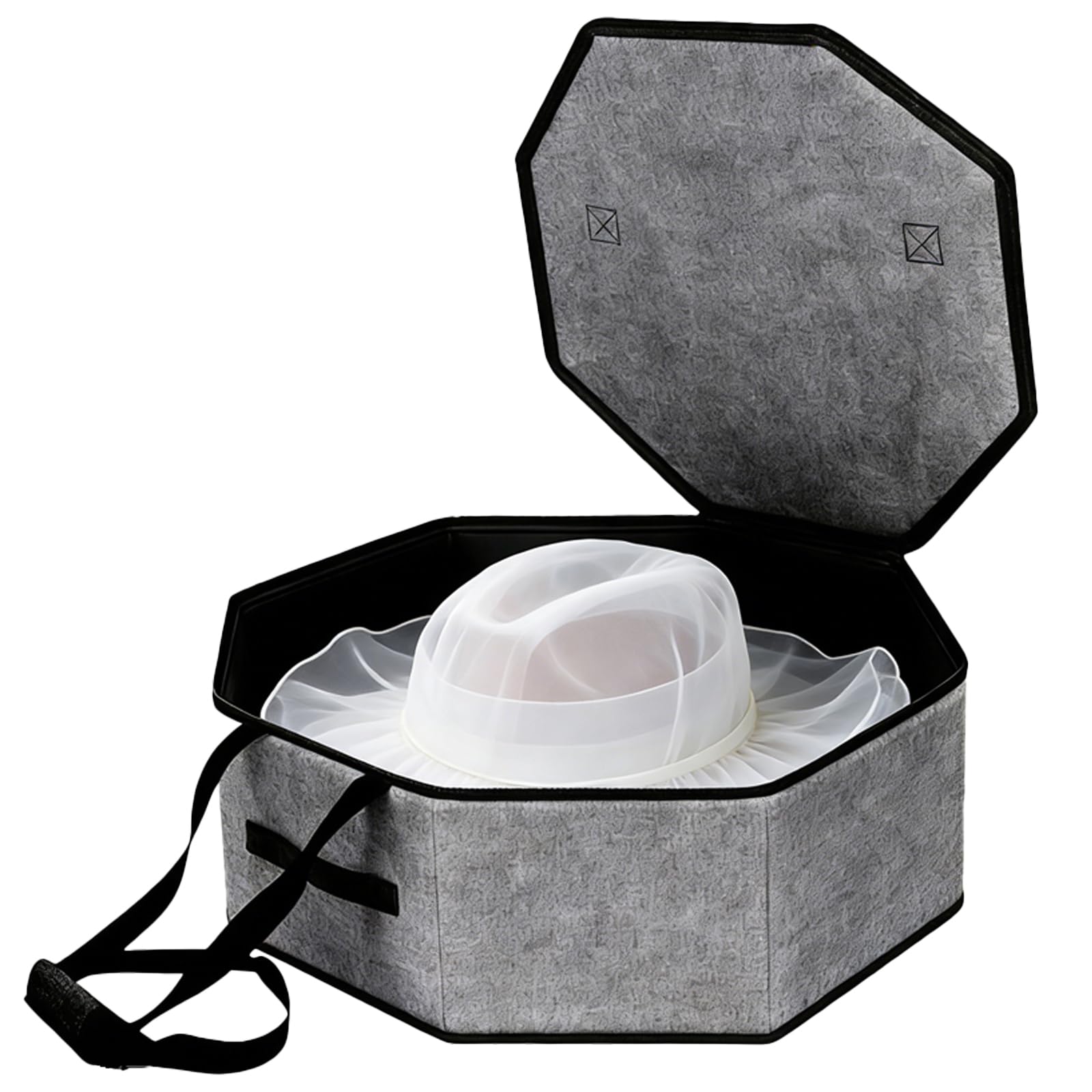Calolin Hat Box For Travel, 16.9x7.1 in Collapsible Hat Organizer For Women Men, Large Capacity With Lid, Portable Travel Hat Storage Case, Gray, Polyester Fabric