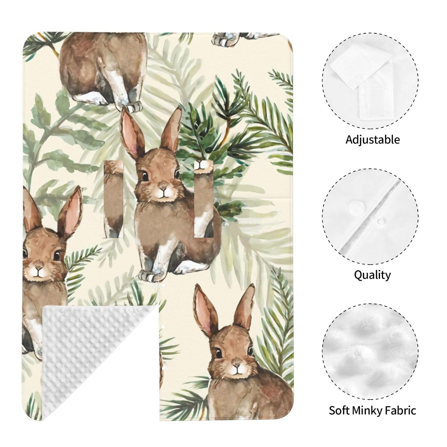 Cute Rabbit Leaves Watercolor Baby Car Seat Cover & Nursing Cover - Breathable Stretch Multi-Use Cover for Breastfeeding, Stroller Sunshade & Infant Carrier