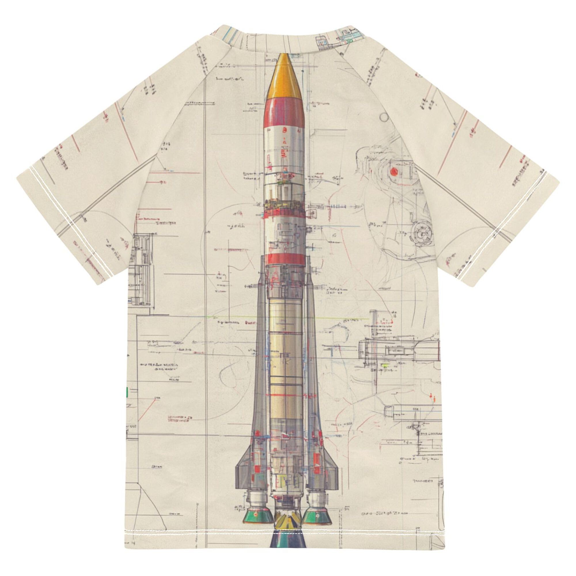 Rockets Sketch Girls Bathing Suit Sun Protection Rash Guard for Girls Swimwears Workout Shirts for Teen Boy 7-8Y