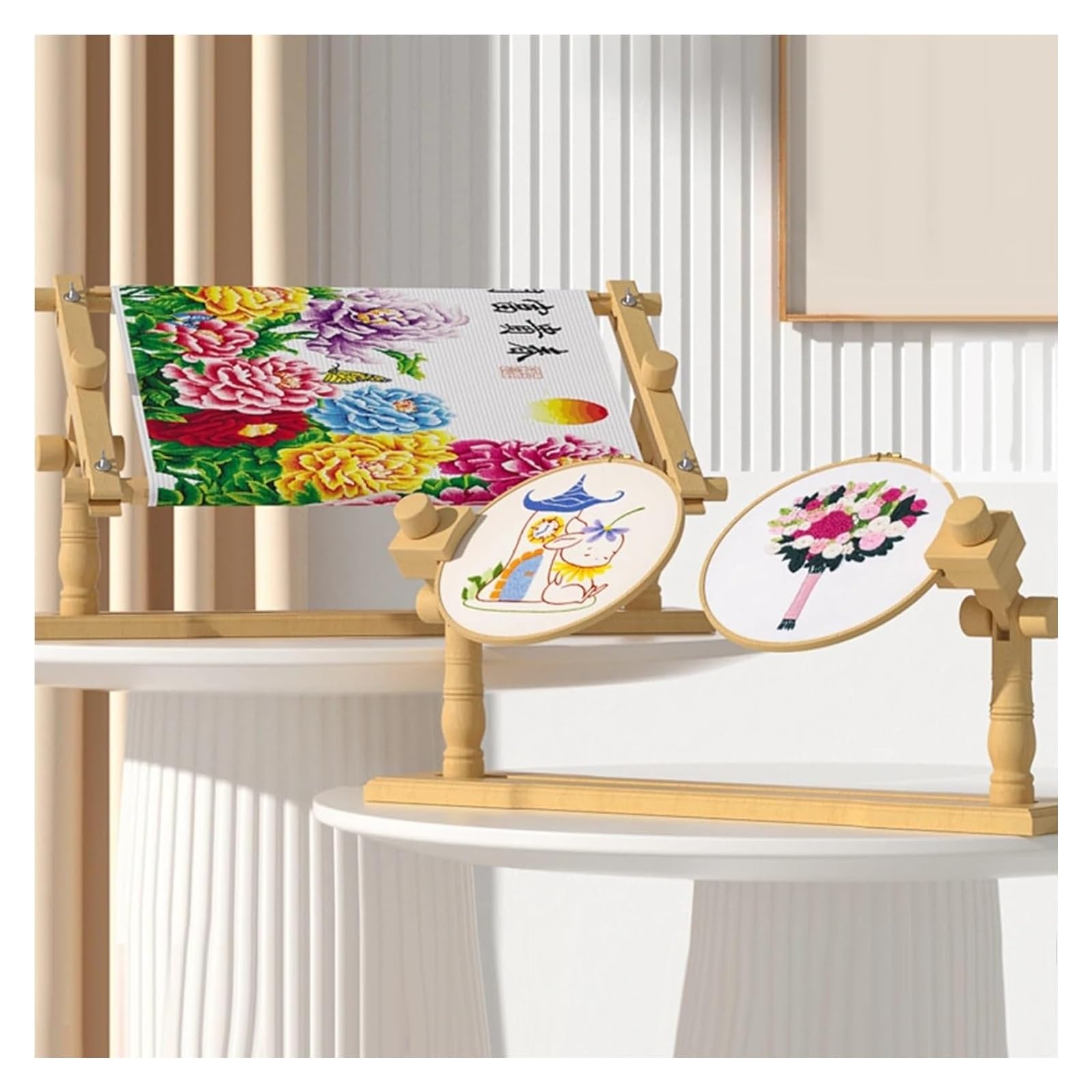 NLQCSXWEP Bastidores de bordado ajustables, Bastidor de bordado madera haya, soporte for punto cruz, estante costura S y L(L)