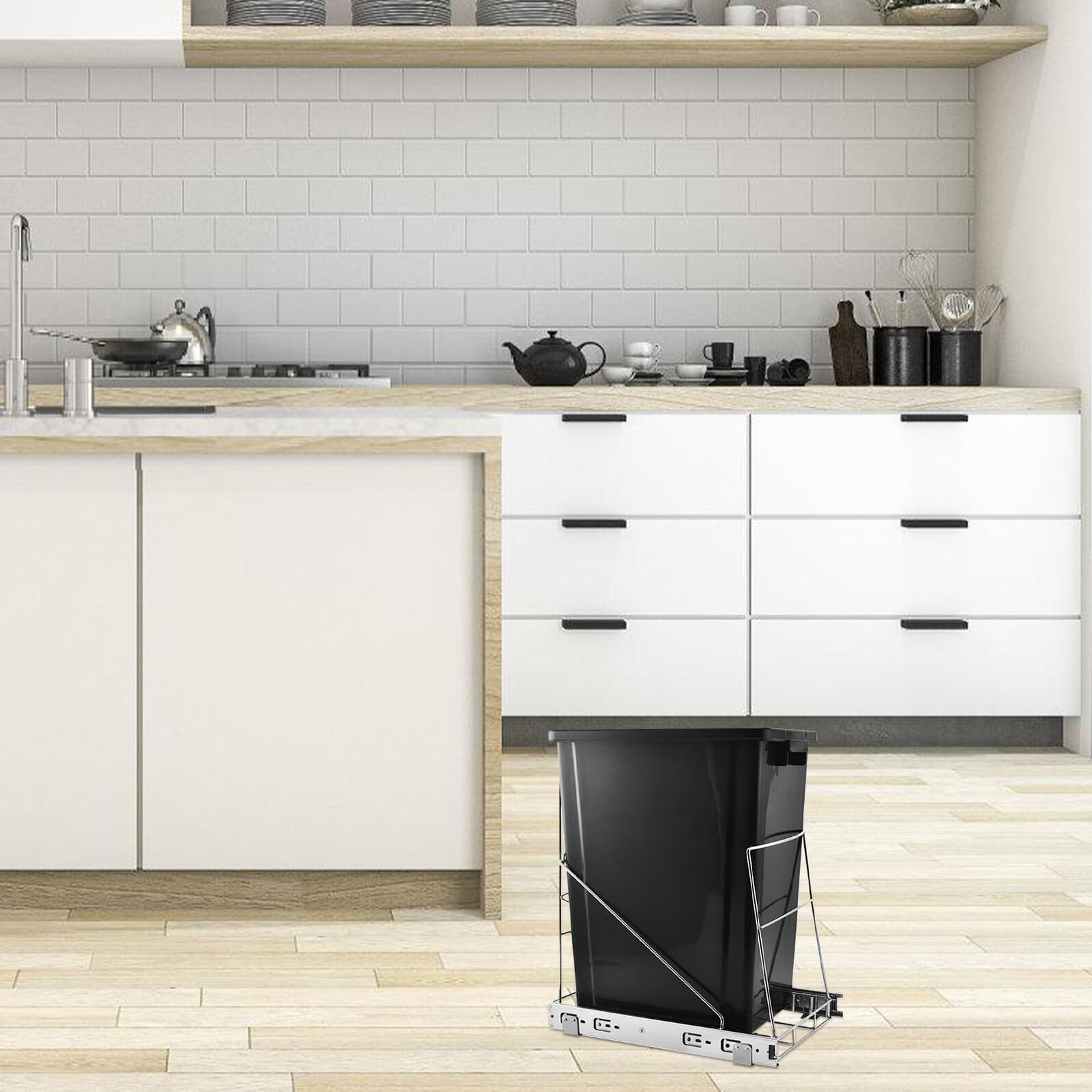 Ausziehbarer Mülleimer 7-11 Gallonen Kapazität aus Edelstahl Auszug mit Korb Verstellbar Modernes Design Praktischer Schrankeinsatz für Küche für Küchenschrank unter Spüle
