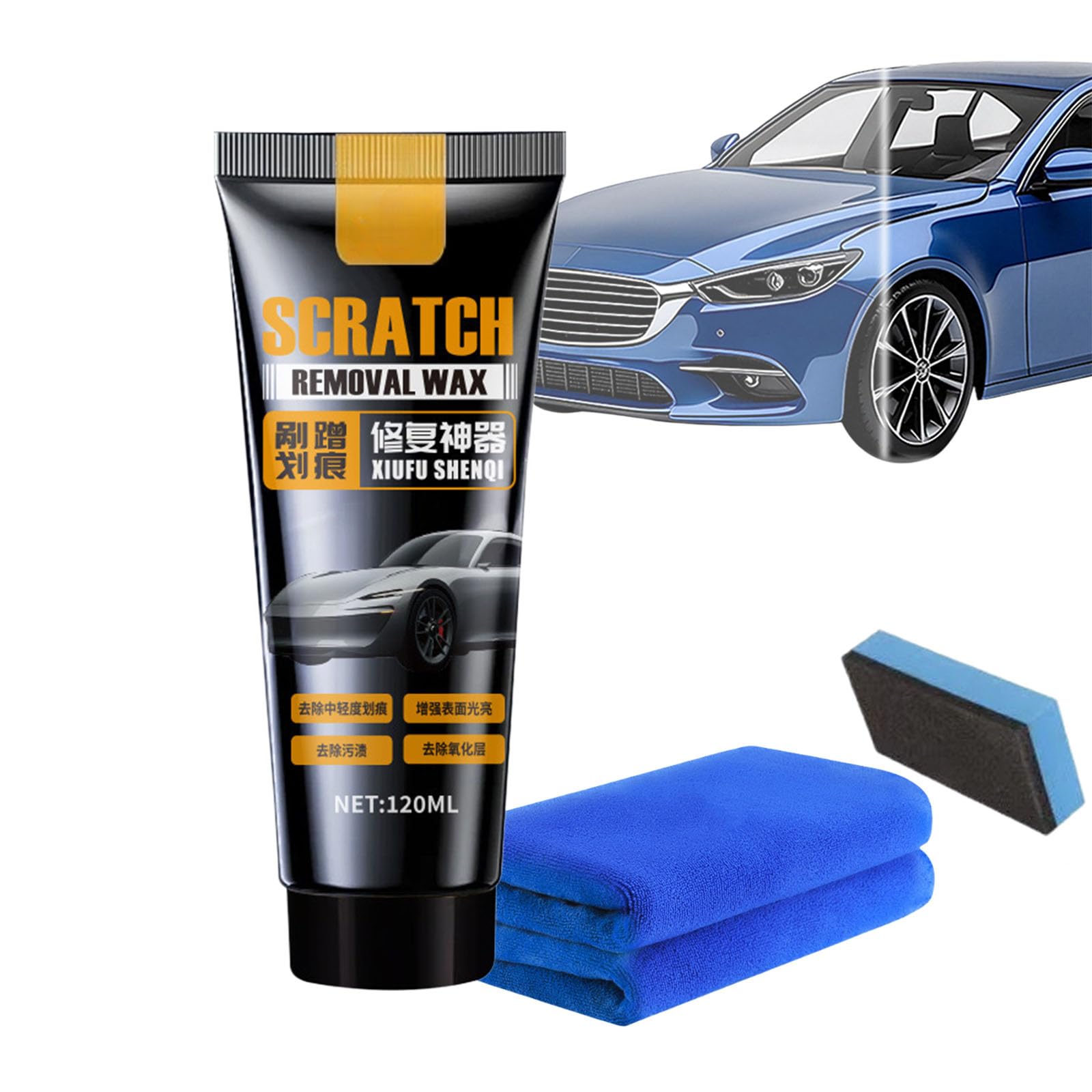 Jeeeun Car Scratch Remover Wax, 2026 Vehicle Scratch Repair Paste, Universal Car Scratch Removal Kit with Wipe and Sponge (1pcs)