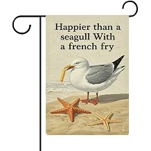 Garden Flag Seagull French Fry Happier Than A Seagull With A Frech Fry Double Sided 12x18 In Burlap Seasonal Yard Decoration for Outside Porch