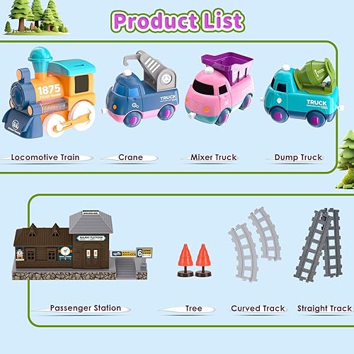 Miniatura 4 de Juego de tren para niños pequeños de 2 a 4 años, juguetes para niños de 1, 2, 3, 4 años, juguetes de tren eléctrico con música, luz, pistas, juguete