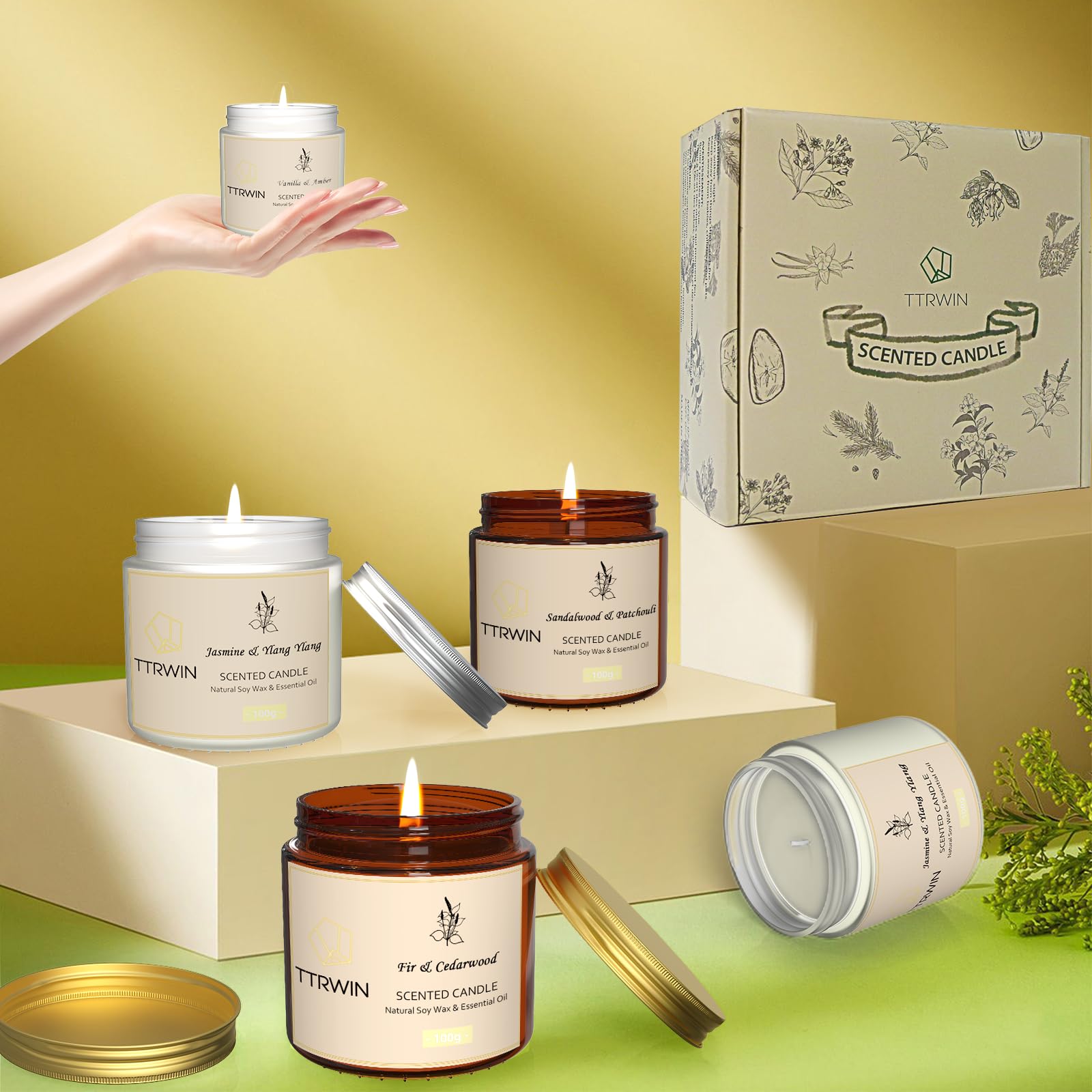 4 Pack Scented Candles Gift Set, Aromatherapy Candle For