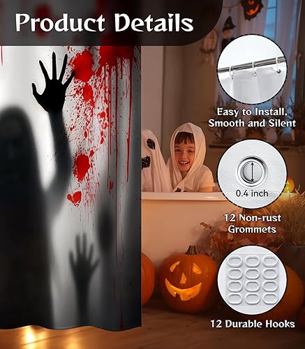 Miniatura 3 de MAMUSE - Cortina de ducha de Halloween para baño, bonita cortina de baño de terror, gótica y esqueleto, decorativa, impermeable, diseño único,