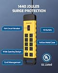 DEWENWILS 10-Outlet Bande de puissance du protecteur de surpression métallique avec 15Ft Cordon, prise plate, 15A Disjoncteur, 1440Joules, Bande de puissance industrielle lourde pour garage, atelier, mur, UL Inscrit