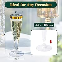 Vista 2 de FOCUSLINE Paquete de 100 Copas de Champán de Plástico, Copas de Champán de Plástico con Borde Dorado de 4.5 Onzas, Copas Transparentes Desechables