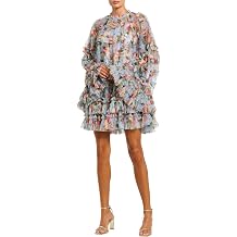 Mac Duggal Printed Mesh Ruffle High Neck Mini Dress