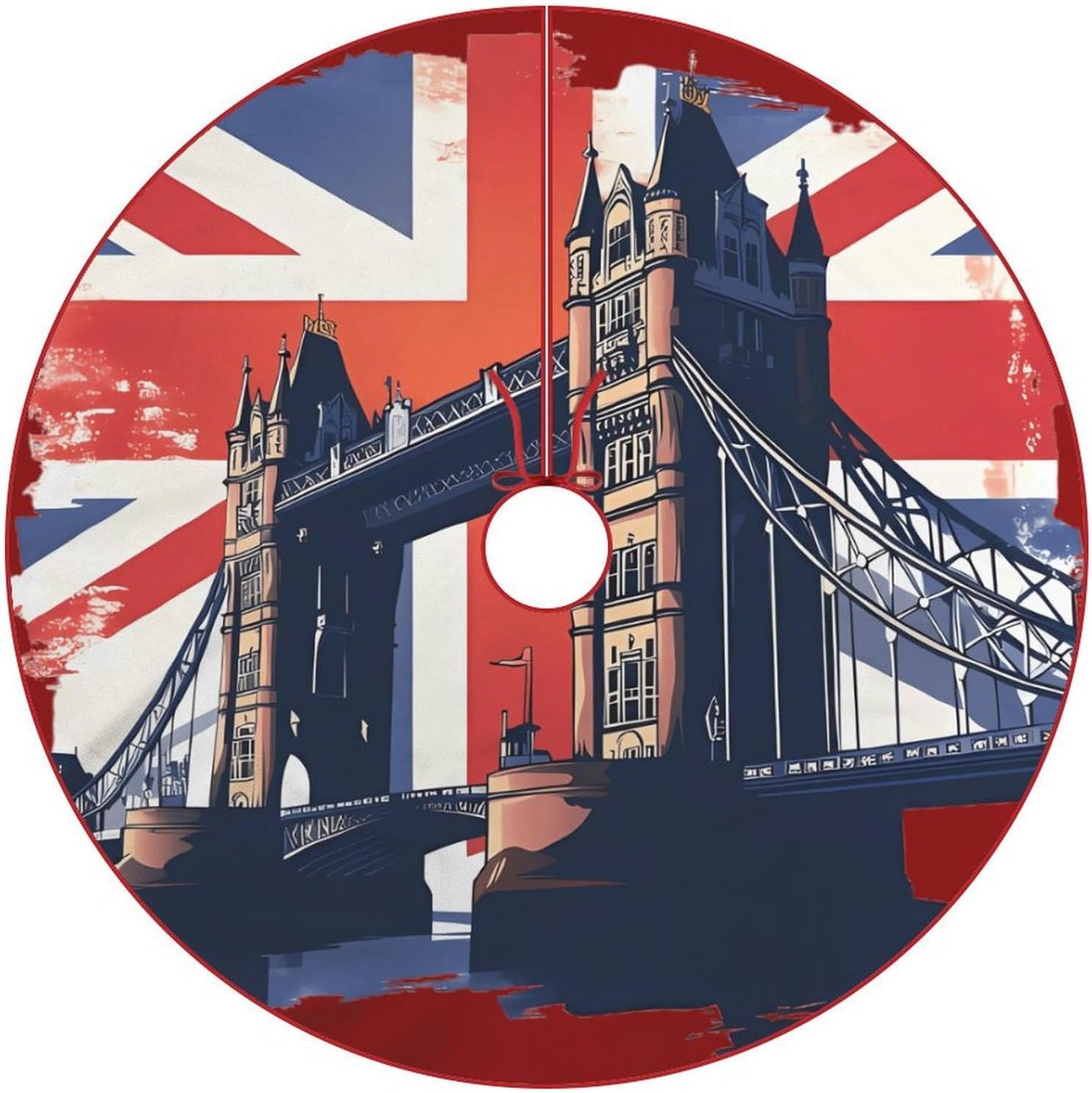 Tower Bridge UK Flag Christmas Tree Skirt Decorative Xmas Trees Cover for Holiday Festive
