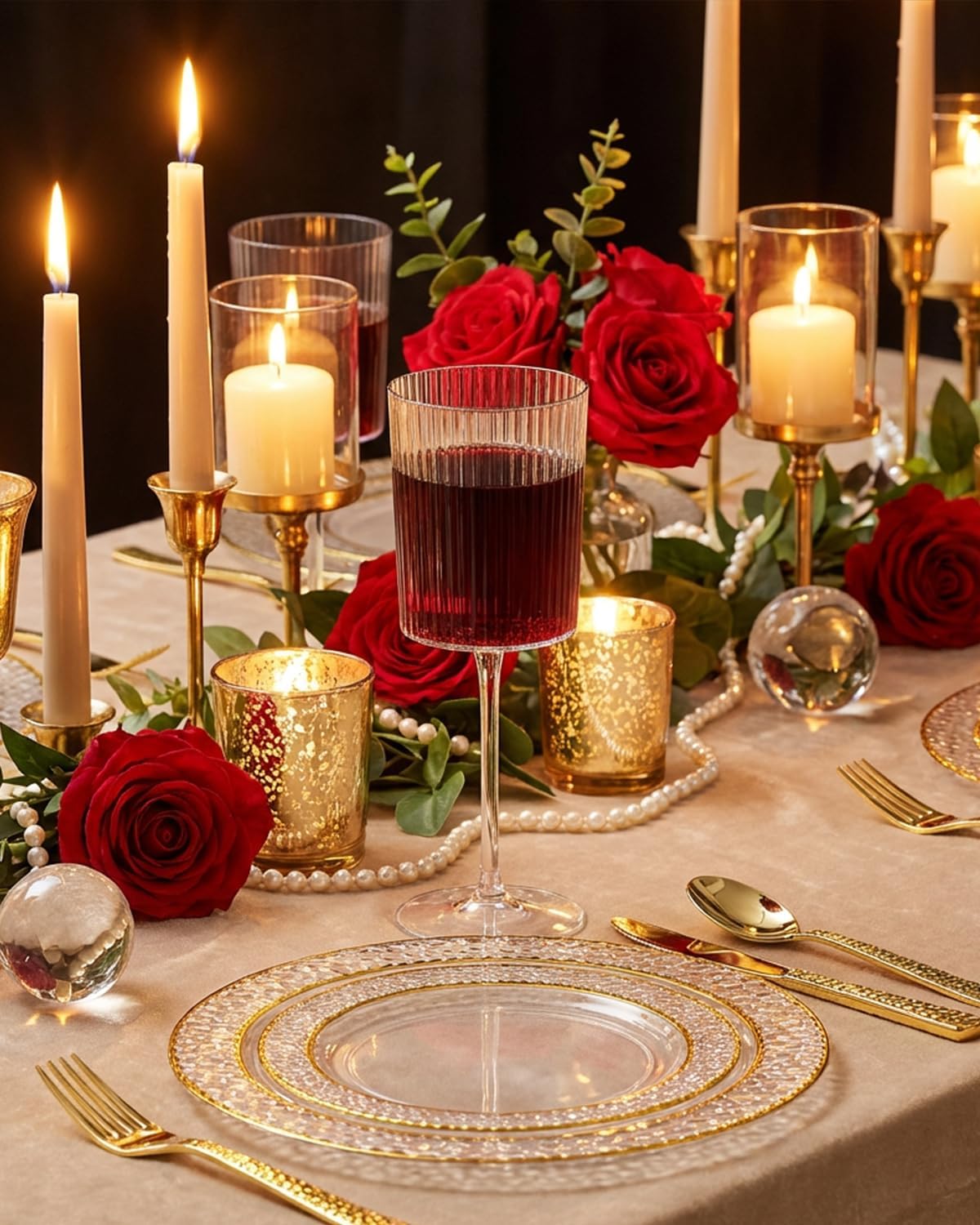 Ciaell 12 PCS Plastic Ribbed Wine Glasses and 30 Pack Diamond Plastic Wine Glasses