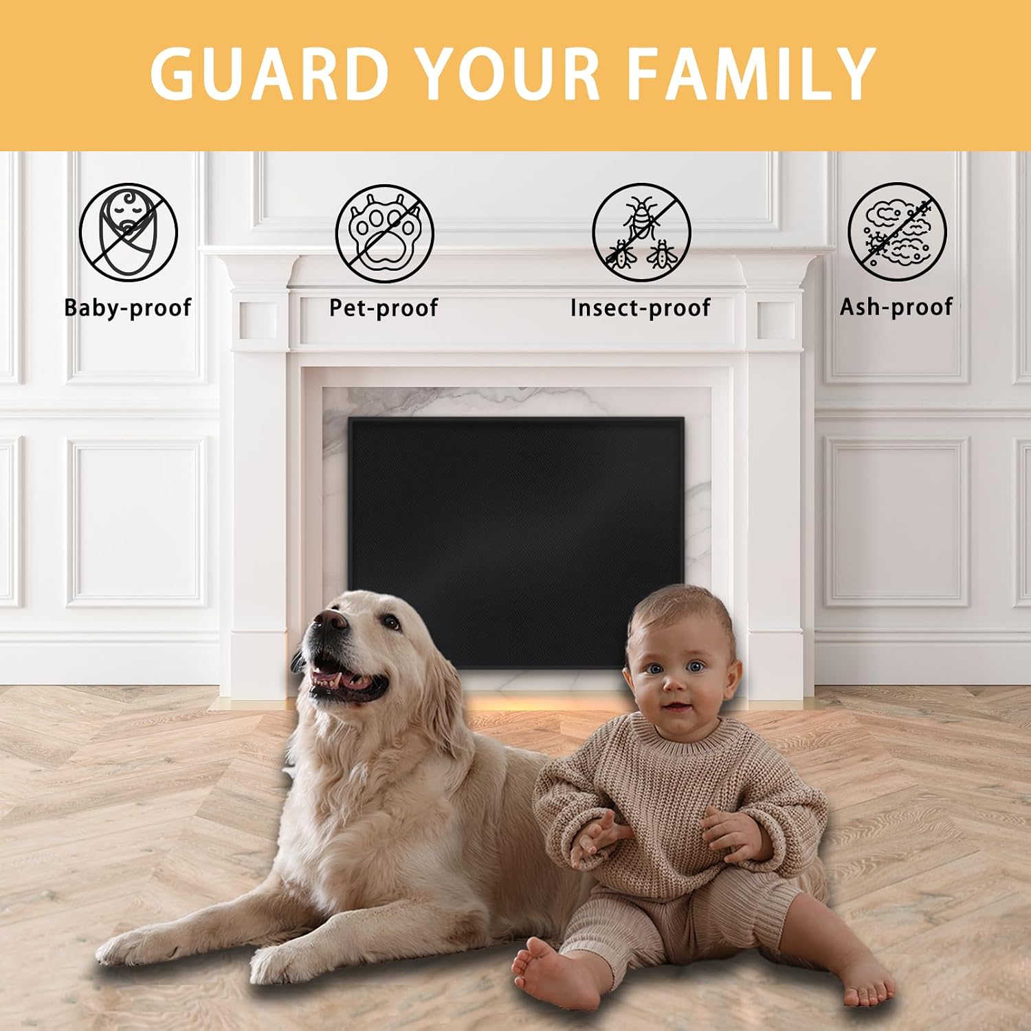 JUIN Magnetic Fireplace Cover Indoor: 39×32 Fire Place Blanket for Brick/Gas Fireplace - Magnet Fireplace Mat Air Blocker Proof Screen for Heat Loss Living Room Insulation