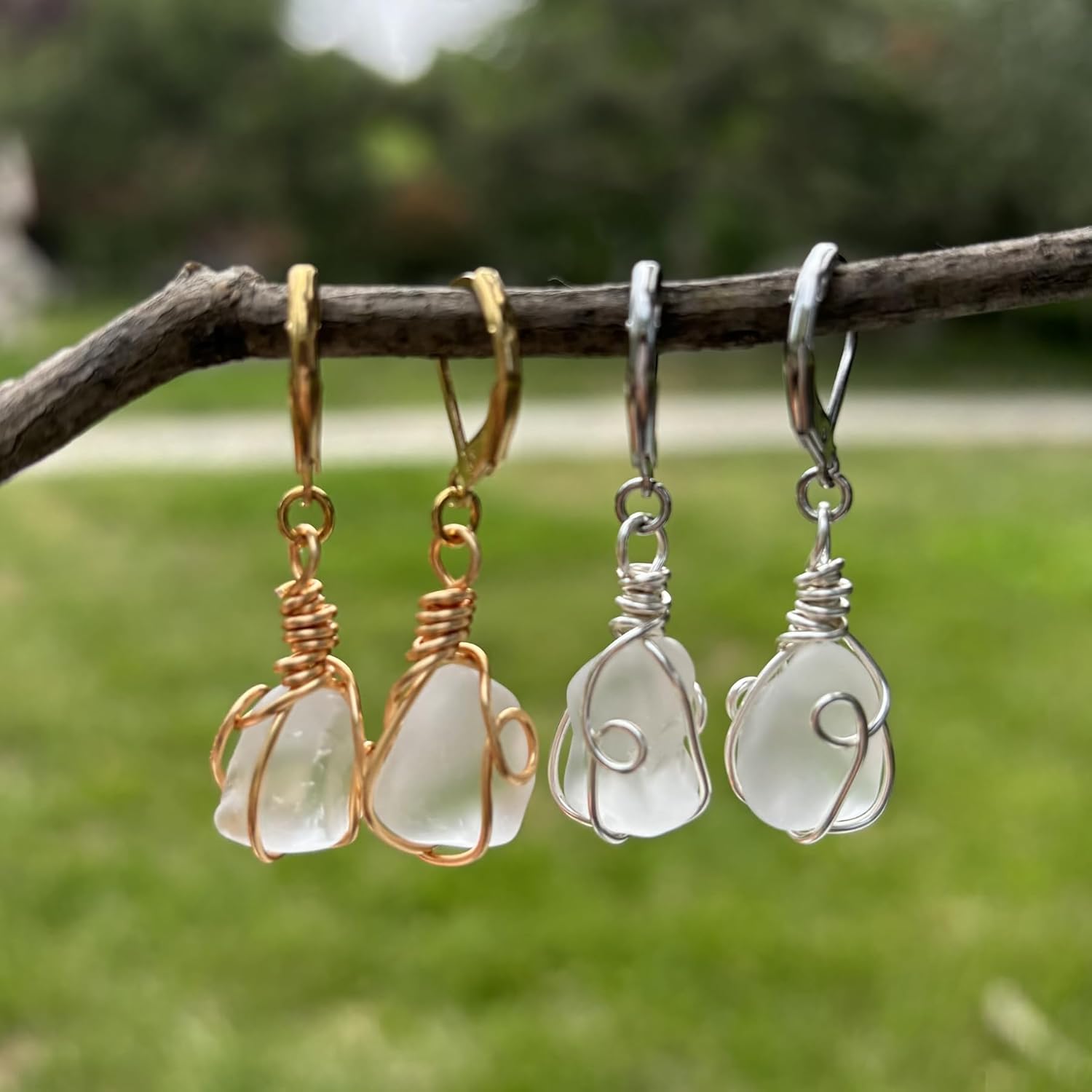 Handmade Sea Glass Wire Wrap Drop Earrings Jewelry ,Beach Earrings, Summer Gift, Ocean Jewelry Inspirational Gifts for Women, Mom, Sister - Image 5