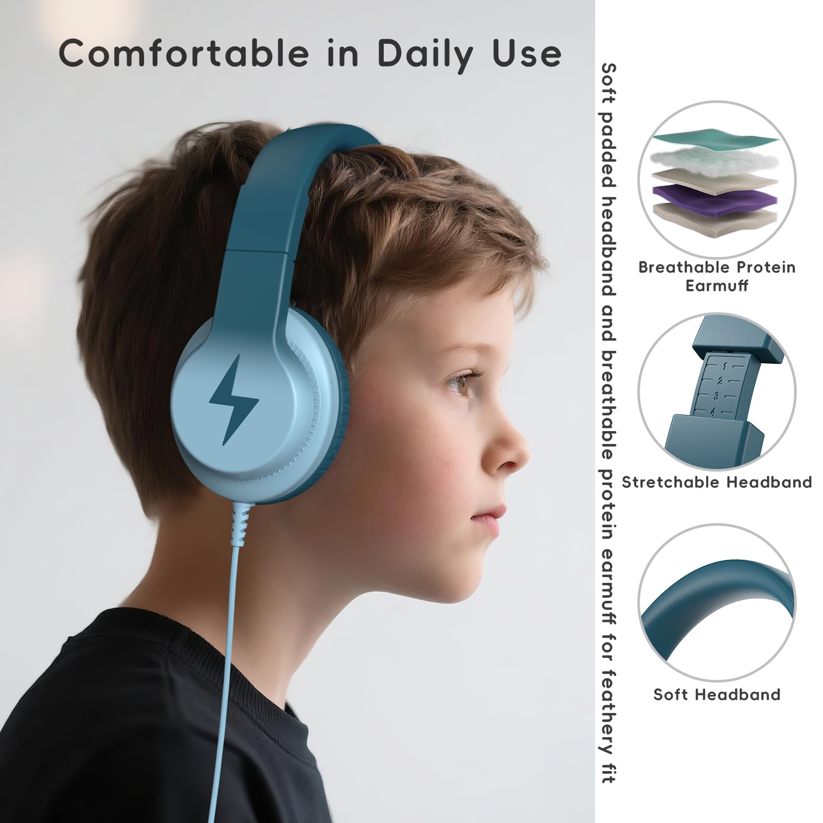 Candy Bila Auriculares para niños, auriculares con cable para niños sobre la oreja con micrófono, limitador de volumen de 85/94 dB para niñas y niños, auriculares plegables para aprendizaje y