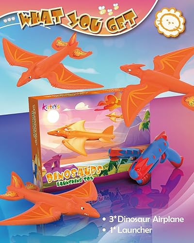 Miniatura 7 de Paquete de 3 juguetes lanzadores de aviones de dinosaurios planeador de dragón de espuma para niños, juguete volador al aire libre, regalo de