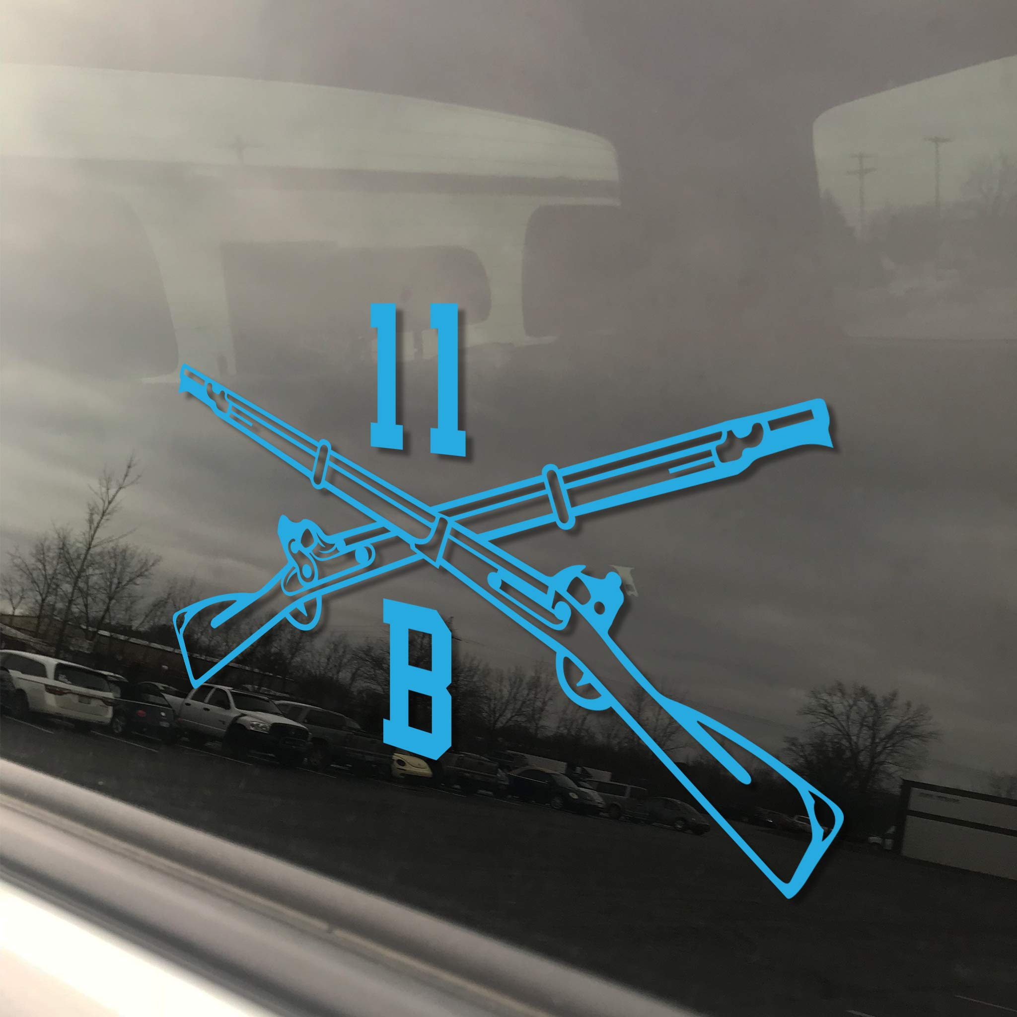 Military Army MOS 11B Infantry Crossed Rifles 3x5 Blue Heavy Duty Die Cut Vinyl Bumper Sticker Decal