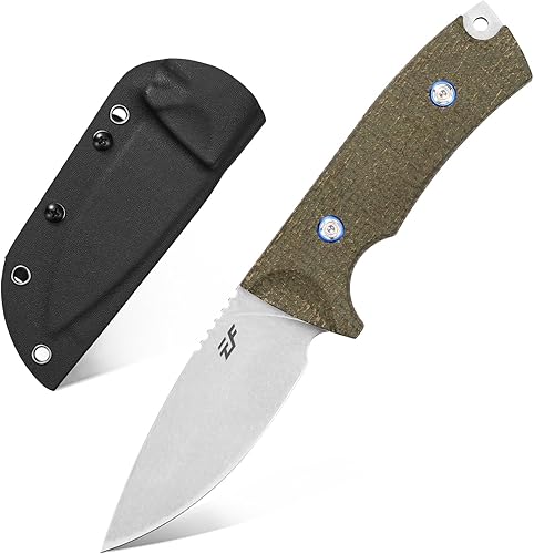 Eafengrow EF133 Cuchillo de hoja fija, hoja de acero DC53, mango Micarta de espiga completa, compacta, resistente, EDC rectos, para trabajo al aire