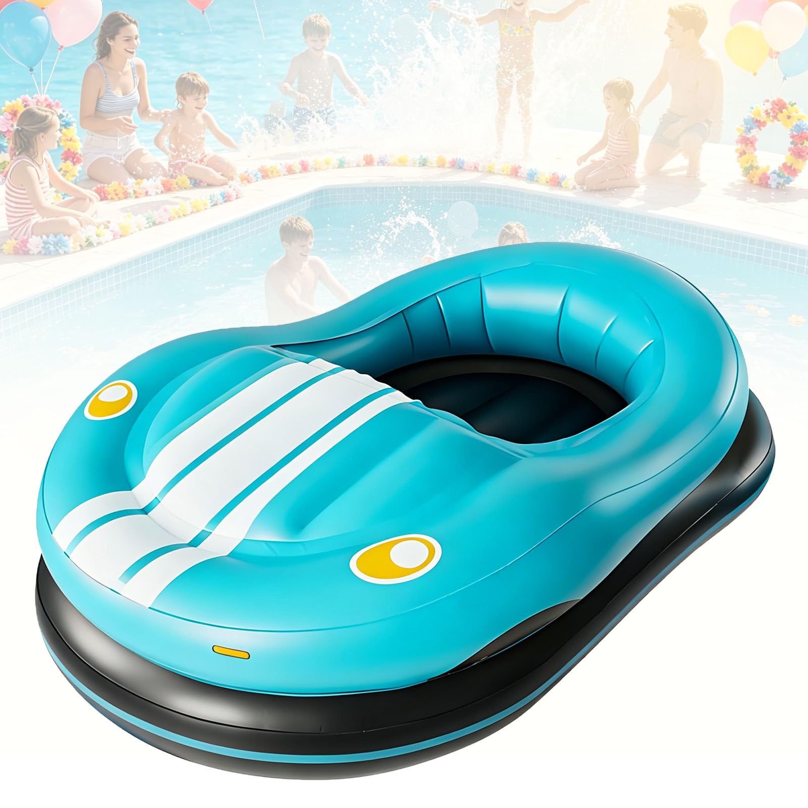 Flotador motorizado para Piscina 2026, Flotador Inflable eléctrico Tipo Coche de Choque, Bomba de Aire inalámbrica incluida, Rotación de 360°, Fiestas en la Piscina y Deportes acuáticos. Blue